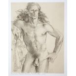 George Valentine Dureau (American/New Orleans, 1930-2014), "Standing Male Nude", charcoal drawing on