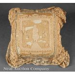 [Napoleon Memorabilia], pin cushion, 19th c., silk and lace, with figure of Napoleon, h. 5 1/2