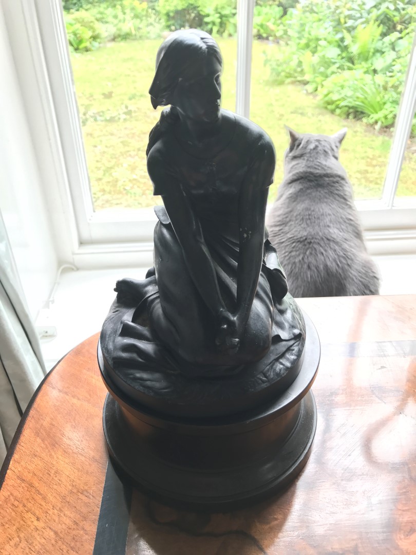 E P Jangensen, a figure of Joan of Arc on an ebonised plinth base (af). Est £20-40