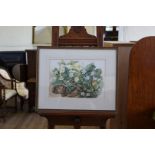 Emma Churchyard, a watercolour study of primroses. Inscribed to reverse ‘For Laura’. 15¾ by 11ins.