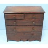 A late 19th century miniature mahogany chest of drawers consisting 2 short and 3 long drawers with