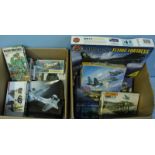 Two large boxes of various model aircraft and military vehicle kits, amongst which include; Airfix