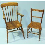 An elm Windsor chair together with a bedroom chair.