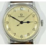 "A stainless steel Omega wristwatch c.1944, the silvered dial with Arabic numerals denoting hours