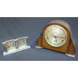 An Art Deco Lancel 8 day Clock Barometer Thermometer with chrome finish, together with a Garrard Oak