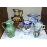 SECTION 30. A selection of various ceramics including German Majolica, a puzzle jug, a Burgess and