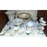 SECTION 12. A small selection of Dresden porcelain, including a pierced lattice work bon bon dish on