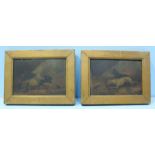 A pair of 19th Century miniature studies of terriers 'ratting.' Unsigned, oil on board. 10 x 15cm.