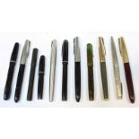 A collection of eleven various fountain pens including Parker '51's and a '61's, a Swan self-filler,