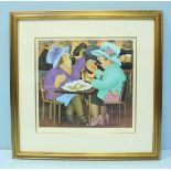 Beryl Cook (1926-2008) Ladies eating fish and chips. Limited edition print number 190/650. Signed in