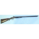 A 19th century percussion lock Double Barrel Shotgun, one hammer missing, side by side, with