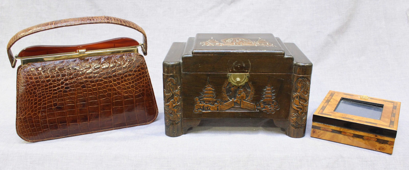 A burr maple trinket box baring Venice Simplon Orient-Express emblem, together with an Oriental