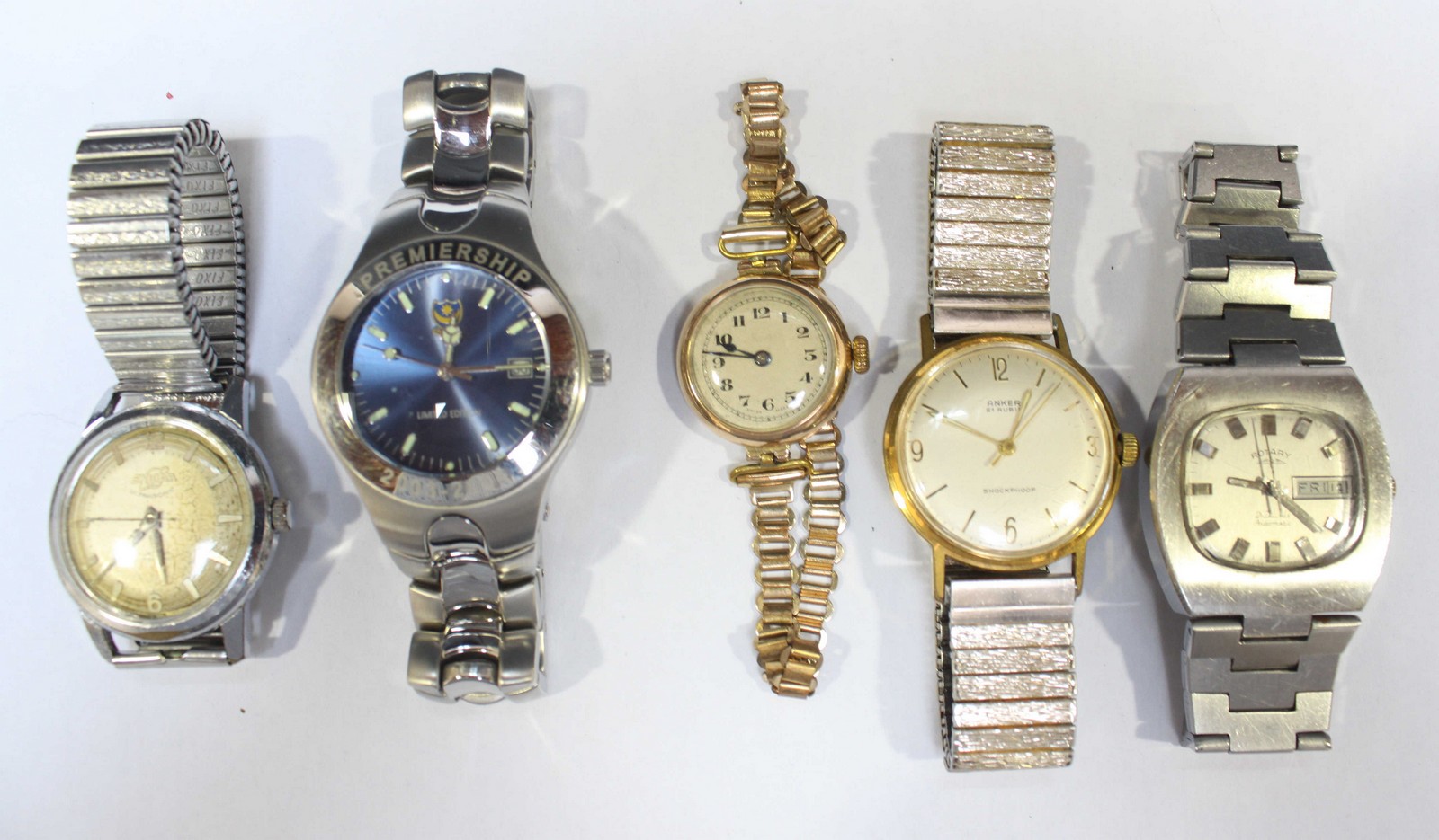 WITHDRAWN: Five various wristwatches including a 9ct gold ladies wristwatch on rolled gold bracelet