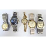 WITHDRAWN: Five various wristwatches including a 9ct gold ladies wristwatch on rolled gold bracelet