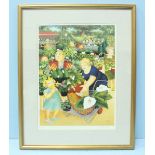 Beryl Cook (1926-2008) Scene of a family shopping at a garden centre. Limited edition print number