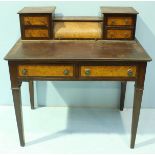 A late 19th Century burr walnut writing desk, the superstructure with a central tambour front