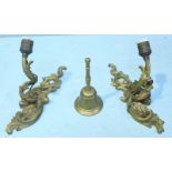 A pair of French Bronze Rococo style single light wall Sconces, with acanthus leaf decoration,