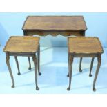 A Nest of Three Walnut tables with shell-capped slender cabriole supports, 67cm wide