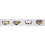 Three various 9ct gold rings, together with a 9ct gold heart locket. Gross weight approximately 8.