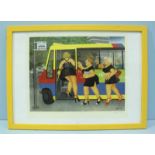 Beryl Cook (1926-2008) 'Bus Stop' print depicting ladies boarding a bus, signed in pencil and