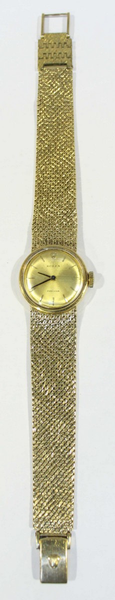 A ladies 9ct gold Rolex Precision wristwatch c.1967. The circular gold dial with batons denoting