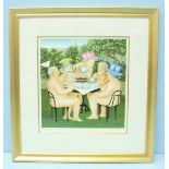 Beryl Cook (1926-2008) Scene depicting nudists eating afternoon tea in a garden. Limited edition