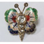 A late 19th century Russian diamond and enamel butterfly brooch, with blue, green and red enamel