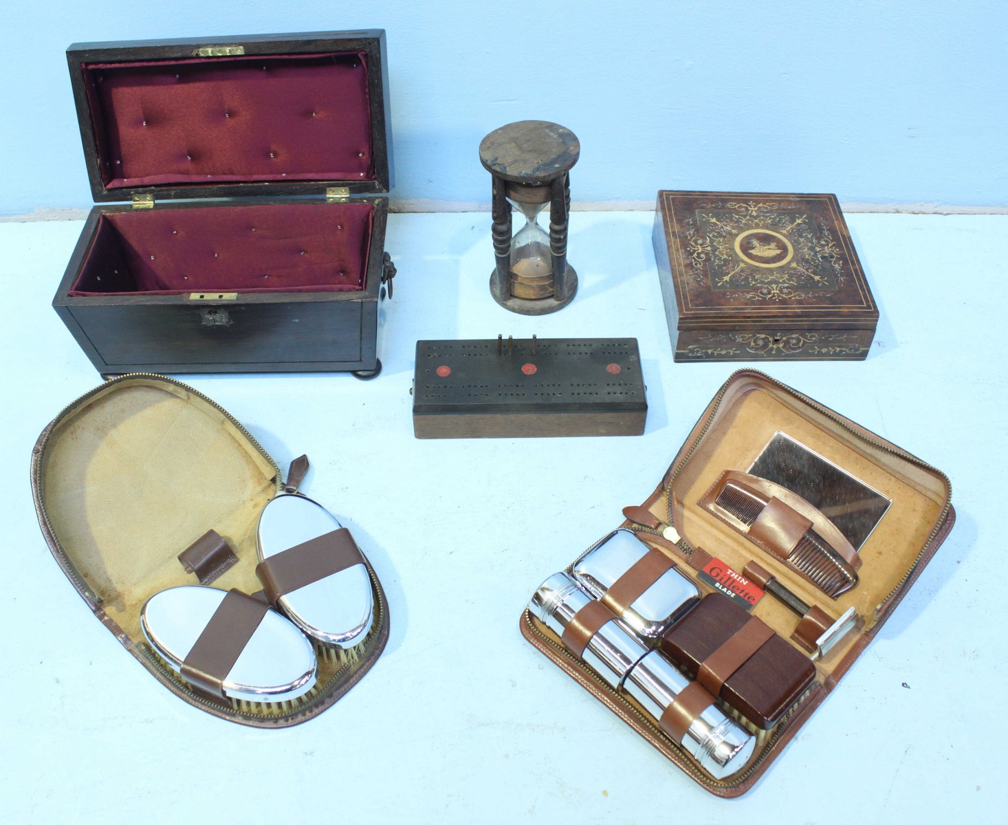 A quantity of various assorted collectables including an ornately inlaid trinket box, a tea caddy, a