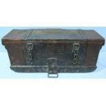 A 19th Century leather coaching trunk, with strapwork and brass studded decoration, handles and