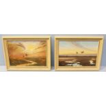 Charles Francis (20th Century) A pair of paintings depicting geese in flight, one at dusk and one at