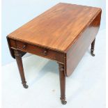 A 19th century mahogany Pembroke table, one end with drawer and turned pulls, the opposing end