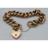 A 9ct gold curb link bracelet with heart shaped padlock, total weight 25.2g