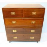 A 19th Century stained walnut two section military chest of two short over three long graduated