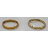 A 22ct gold wedding band, 1.8g, together with an 18ct gold wedding band, 1.7g in weight