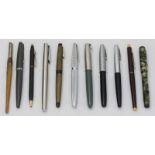 A small collection of eleven pens including examples by Parker, Sheaffer and Waterman among others.