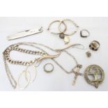 A small collection of Silver Jewellery, including curb link bracelet, fruit knife, earrings and a