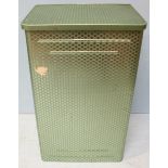 A mid 20th century green, aluminium linen basket by 'Woodmet,' the exterior with a continuous