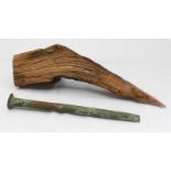 An original piece of Oak from HMS Victory, 39cm long, together with a Copper Rivet also from