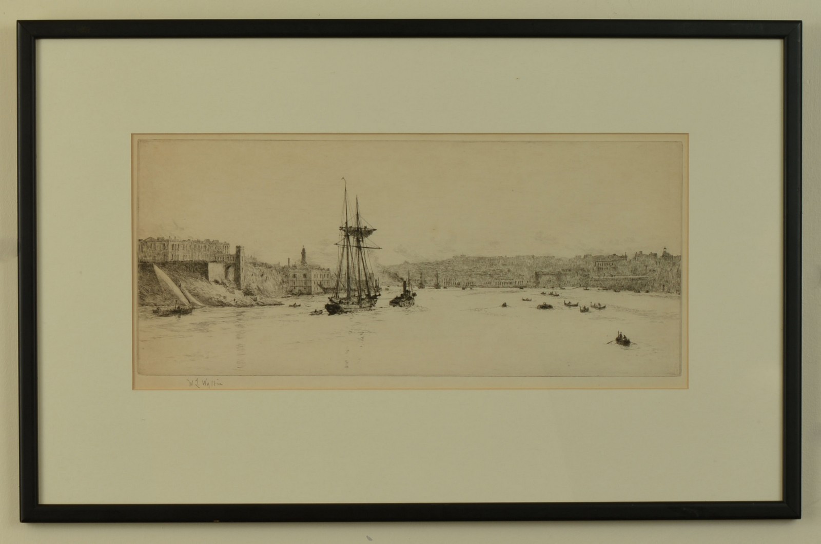 William Lionel Wyllie RA (1851-1931), Malta, etching, signed in pencil, 16.3cm x 38cm, framed &