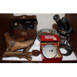 SECTION 15. A collection of various items, including a Carl Zeiss 10x microscope, S.Allcock & co 4