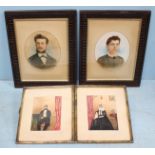 A pair of Victorian oval ancestral head and shoulder portrait studies, 30 x 24cm, together with a