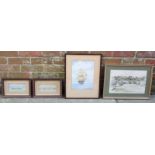 Four various watercolour paintings including an E.L. Banwell seascape study depicting a tall ship in