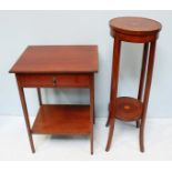 An Edwardian mahogany inlaid side-table with single frieze drawer, above an under-tier and raised on