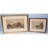 Landscape scene depicting a French château and surrounding countryside, unsigned, watercolour. 33