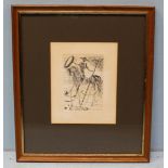 Salvador Dali (1904-1989) 'Don Quixote' Monochrome etching. Mounted, glazed and framed. 17 x 12cm.