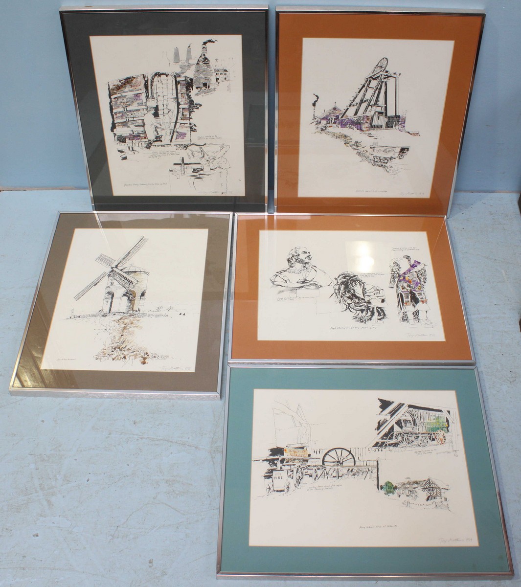 Tony Matthews (20th C), Five various prints of Industrial and Historical icons, each signed and