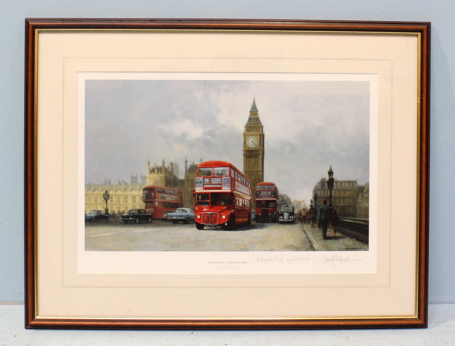 David Shepherd (b.1931) 'Westminster '66 - London's Red Buses' print, signed in pencil. 36 x 53cm.