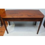 A 19th century mahogany 'D shaped' side table, formerly part of a dining table, raised on square,