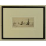 William Lionel Wyllie RA (1851-1931), Sailing craft and warships in Portsmouth Harbour, etching,