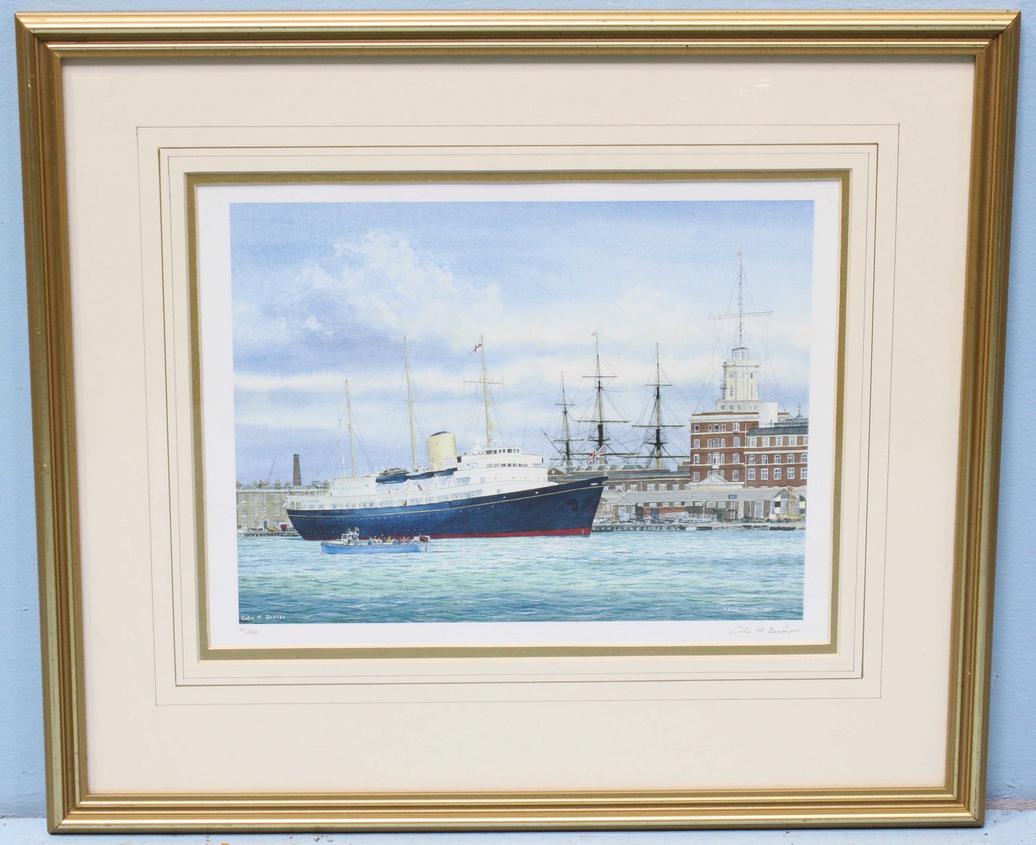 After Colin Baxter, HMY Britannia, signed in pencil, limited edition print number 51/100, 25 x 32cm, - Bild 2 aus 3